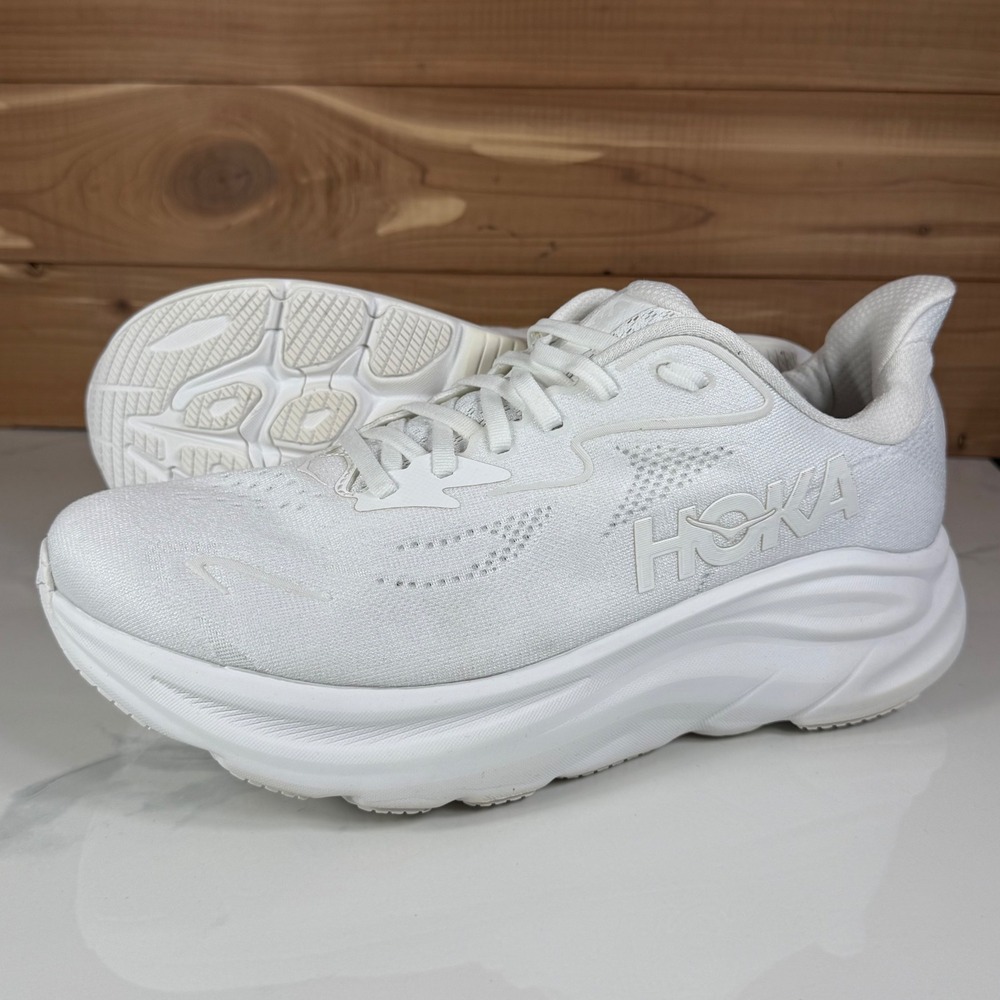Hoka Clifton 9 White Running Shoes Womens 11 2E Extra Wide 1162052 WWH Sneaker